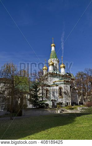 Sofia, Bulgaria - December 29, 2020: Russian Orthodox Church St. Nicholas The Wonderworker Or Miracl