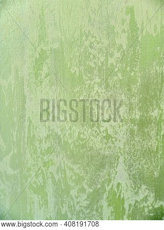 Light Green And White Gradient Structure Backdrop. Surface Painted With Textured Plaster For Modern 