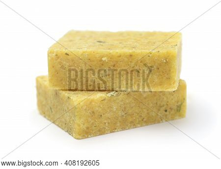 Two Chicken Bouillon Cubes Isolated On White.