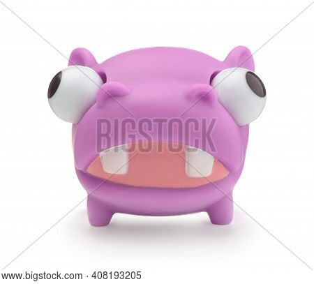 Toy Rubber Purple Hypopotamus Isolated On White.