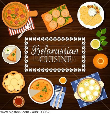 Belarusian Cuisine Food, Belarussian Dishes Menu Cover For Restaurant, Vector. Belarus Traditional F