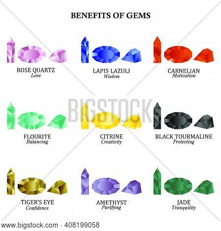 Set Of Nine Magic And Precious Gemstones With Its Benefits