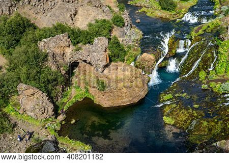 Hjalparfoss; Iceland - July 29, 2017: Scenic Landscape Of Hjalparfoss On The South Of Iceland