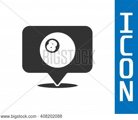Grey Map Pointer With Billiard Pool Snooker Ball With Number 8 Icon Isolated On White Background. Ve