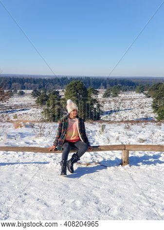 Sallandse Heuvelrug Natural Park Snow Covered During Winter Weather In The Netherlands By Holterberg