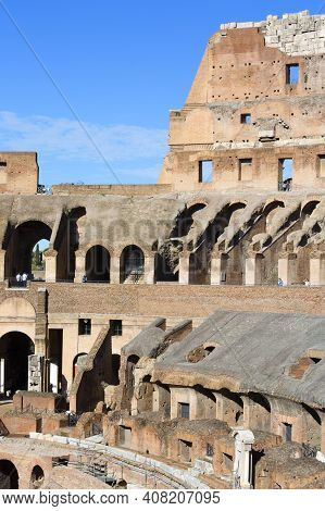 Rome, Italy - October 8, 2020: Colosseum, 1st Century Antique, Oval Amphitheatre In The Centre Of Th