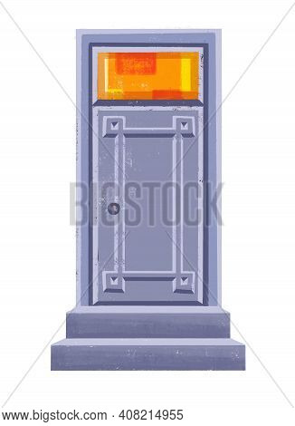 Hardwood Craftman Front Door On An Entryway With Dentil Shelf And Beveled Glass, Thich Stiles And Ra