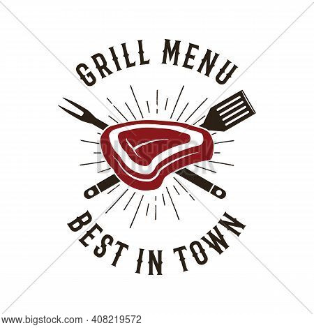 Bbq Emblem Vector Design, Summer Barbecue Logo Template, Print For T Shirt. Grill Menu Best In Town.