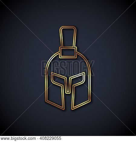 Gold Line Greek Helmet Icon Isolated On Black Background. Antiques Helmet For Head Protection Soldie