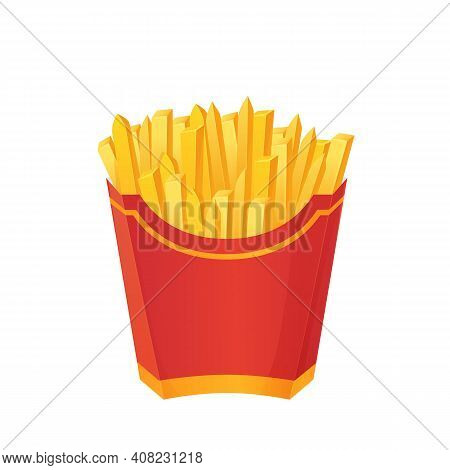 Crispy French Fries In Paper Red Box. Fastfood, Junk Food Concept. Can Be Used As Mockup. Stock Vect