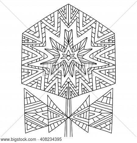 Geometric Blossom Flower Coloring Page Stock Vector Illustration. Fantasy Hexagon Flower With Triang