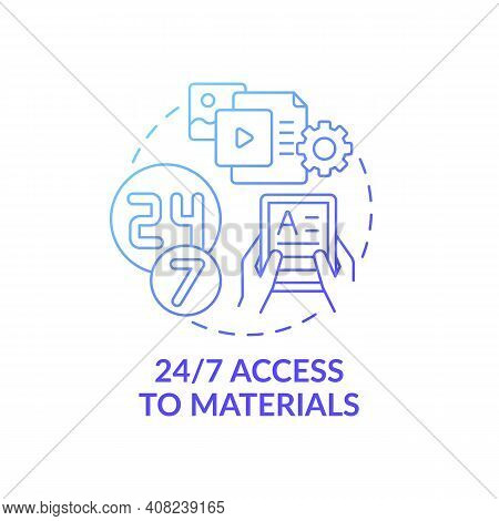 24 To 7 Access To Materials Concept Icon. Online Language Courses Idea Thin Line Illustration. Acces