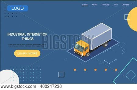 Industrial Internet Things Landing Page Template. Smart Logistics Delivery Digital Services, Technol