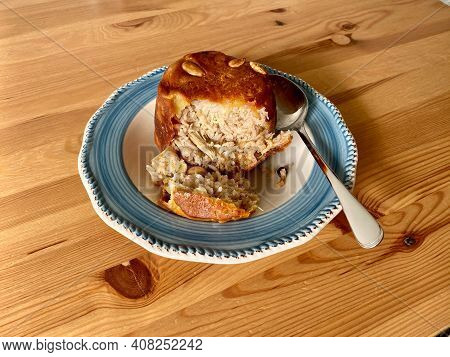 Turkish Perde Pilavi. Drape Pilaf With Chicken, Almond And Raisin. Pilav