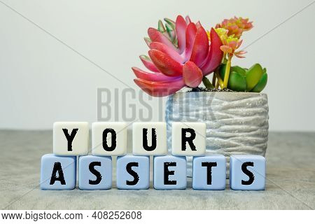 Soft Cubes With The Abbreviation Your Assets With A Flower On A White Background