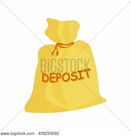 Deposit Bag Vector Icon, Sticker. Cash Deposit Bag Flat Simple Cartoon Illustration. Old Fabric Brow