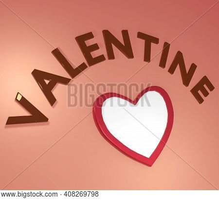 3d Rendering Valentines Day Background Mock Up, Love Shape And Text. Brown, Pink, Red, And White Col
