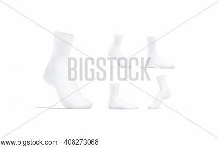 Blank White Long Sock Mockup Stand, Different Views, 3d Rendering. Empty Loose Kneehighs Or Gaiters 