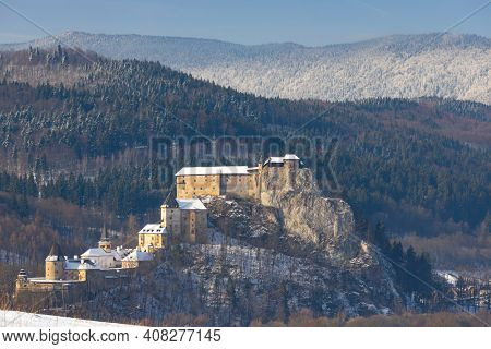 Orava castle, winter landscape, Orava region Slovakia