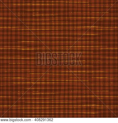 Woven Crinkle Cotton Effect Seamless Vector Pattern Background. Dense Ochre Painterly Plaid Weave Gr