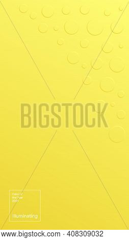 Vector Abstract Geometric Banner In Color Of The Year 2021, Illuminating Yellow. Circles With A 3d E