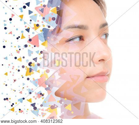 A portrait combined with colorful digital illustration pattern 