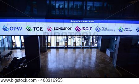Warsaw, Poland. `15 February 2021. Interior Of The Warsaw Stock Exchange Building.