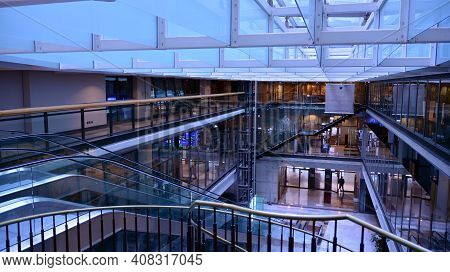 Warsaw, Poland. `15 February 2021. Interior Of The Warsaw Stock Exchange Building.