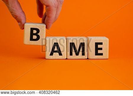Bame Symbol. Abbreviation Bame, Black, Asian And Minority Ethnic On Wooden Cubes. Beautiful Orange B