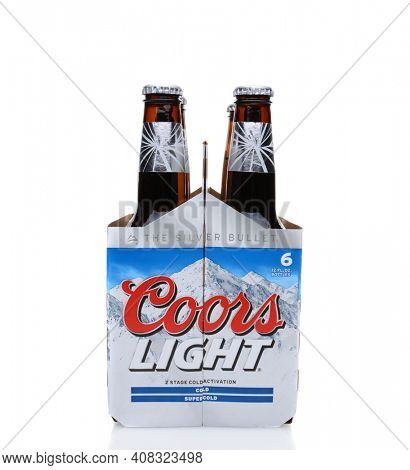 IRVINE, CA - MAY 25, 2014: A 6 pack of Coors Light Beer end view. Coors operates a brewery in Golden, Colorado, that is the largest single brewery facility in the world.