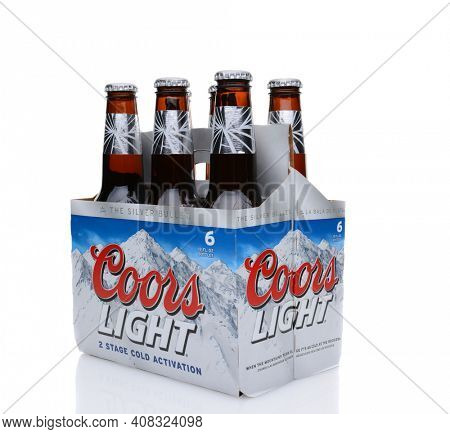 IRVINE, CA - MAY 25, 2014: A 6 pack of Coors Light Beer, side front view.