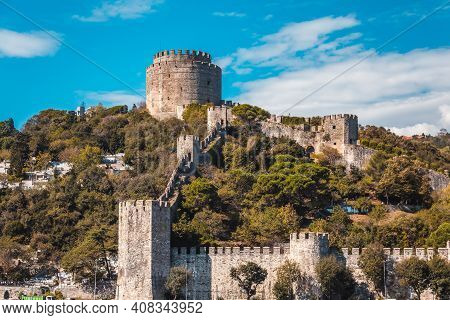 A View From The Bosphorus To Rumelihisari, Known As The Rumelian Castle And Hissar Rumeli Castle In 
