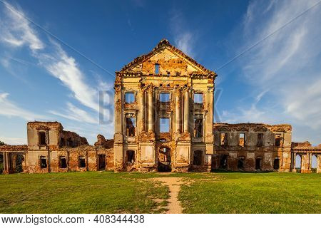Old Partly Restored Palace In Ruzhany, Belarus. Brest Region. The Main Seat Of The Senior Line Of Th