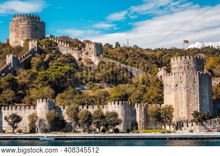 A View From The Bosphorus To Rumelihisari, Known As The Rumelian Castle And Hissar Rumeli Castle In 