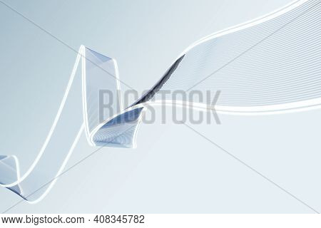 Abstract Wavy Tape With Luminious Effect At Light Grey Background. 3d Rendering