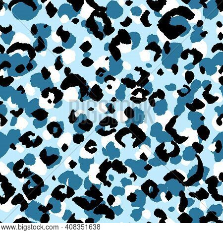 Abstract Modern Leopard Seamless Pattern. Animals Trendy Background. Blue And Black Decorative Vecto