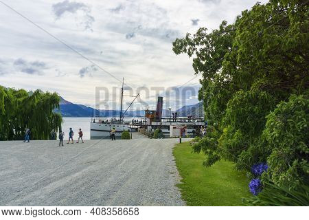 Queenstown New Zealand - March 2 2015; Tourists Arrive At Walter Peak Station Famous Historic High C