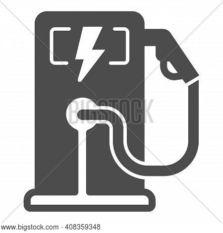 Electric Fuel Pump Station Solid Icon, Electric Car Concept, Electric Vehicle Charging Station Sign 