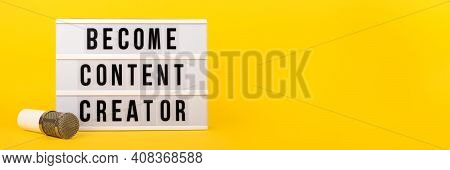 Leght Box Create Content On Red Abstract Background . Content Creators And Online Education Concept.