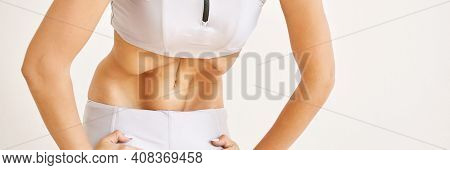 Young Pretty Woman Do Breathing Exercise. Home Sport Workout. Healthy Lifestyle. Long Blond Hair. Fe