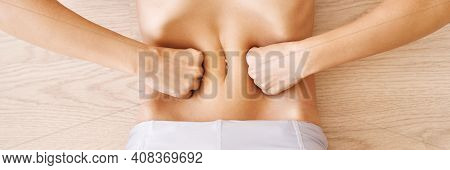 Young Pretty Woman Do Breathing Exercise. Home Sport Workout. Healthy Lifestyle. Long Blond Hair. Fe