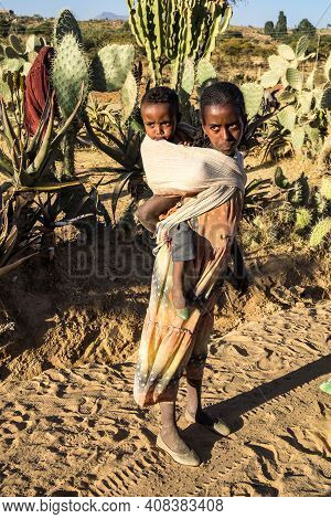 Axum, Ethiopia - Feb 11, 2020: Ethiopian People Seen On The Road From Axum To Gheralta, Tigray In No
