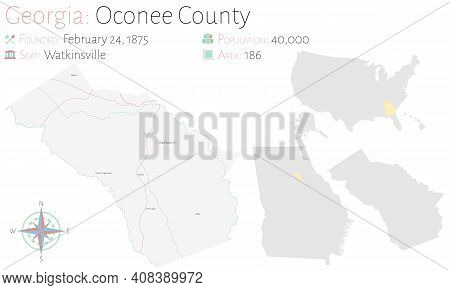 Large And Detailed Map Of Oconee County In Georgia, Usa.