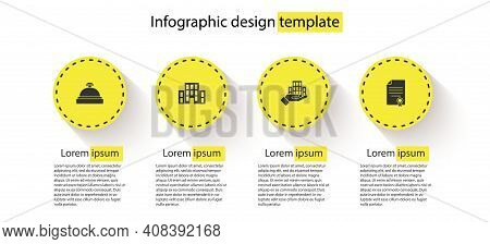 Set Hotel Service Bell, House, Skyscraper And Contract. Business Infographic Template. Vector