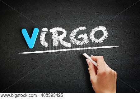 Hand Writing Virgo On Blackboard, Concept Background