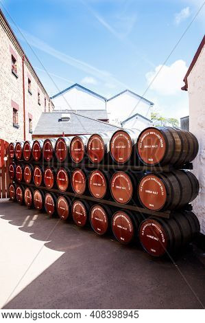 Bushmills, Ireland - July 7, 2019: Buildings And Exterior Of Old Bushmills Distillery, County Antrim
