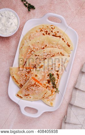 Baked Bread With Vegetable Filling On A Stone Background. Selective Focus.
