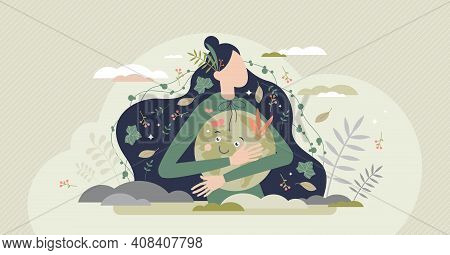 Mother Earth As Environmental Ecological And Green Planet Tiny Person Concept