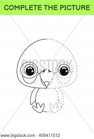 Complete Drawn Picture Of Cute Toucan. Coloring Book. Dot Copy Game. Handwriting Practice, Drawing S