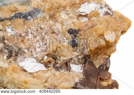 Macro Mineral Stone Corundum In Rock A White Background